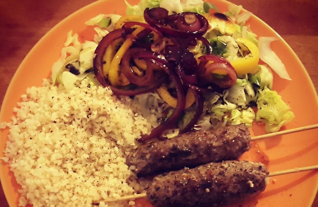 Minted Lamd Kebabs with cauliflower rice &&nbsp;salad